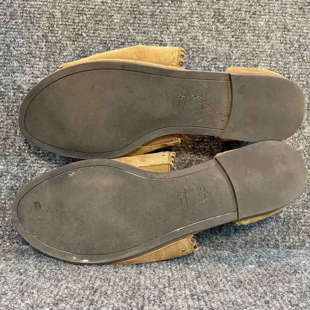Franco Sarto Womens 8.5 Azmond Brown Suede Stud Slip On Flats Sandals Open Toe